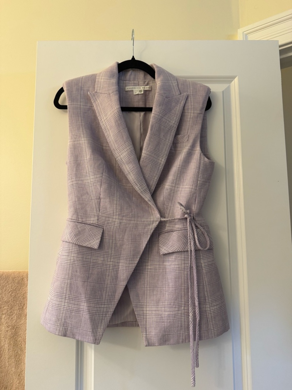 Veronica Beard Geraldine Plaid Linen Lavender Sleeveless Vest